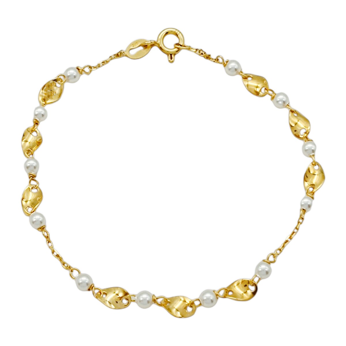 Pulsera Perlas y Petalos-Oro bajo-Perla española-PU8058 - conperla 