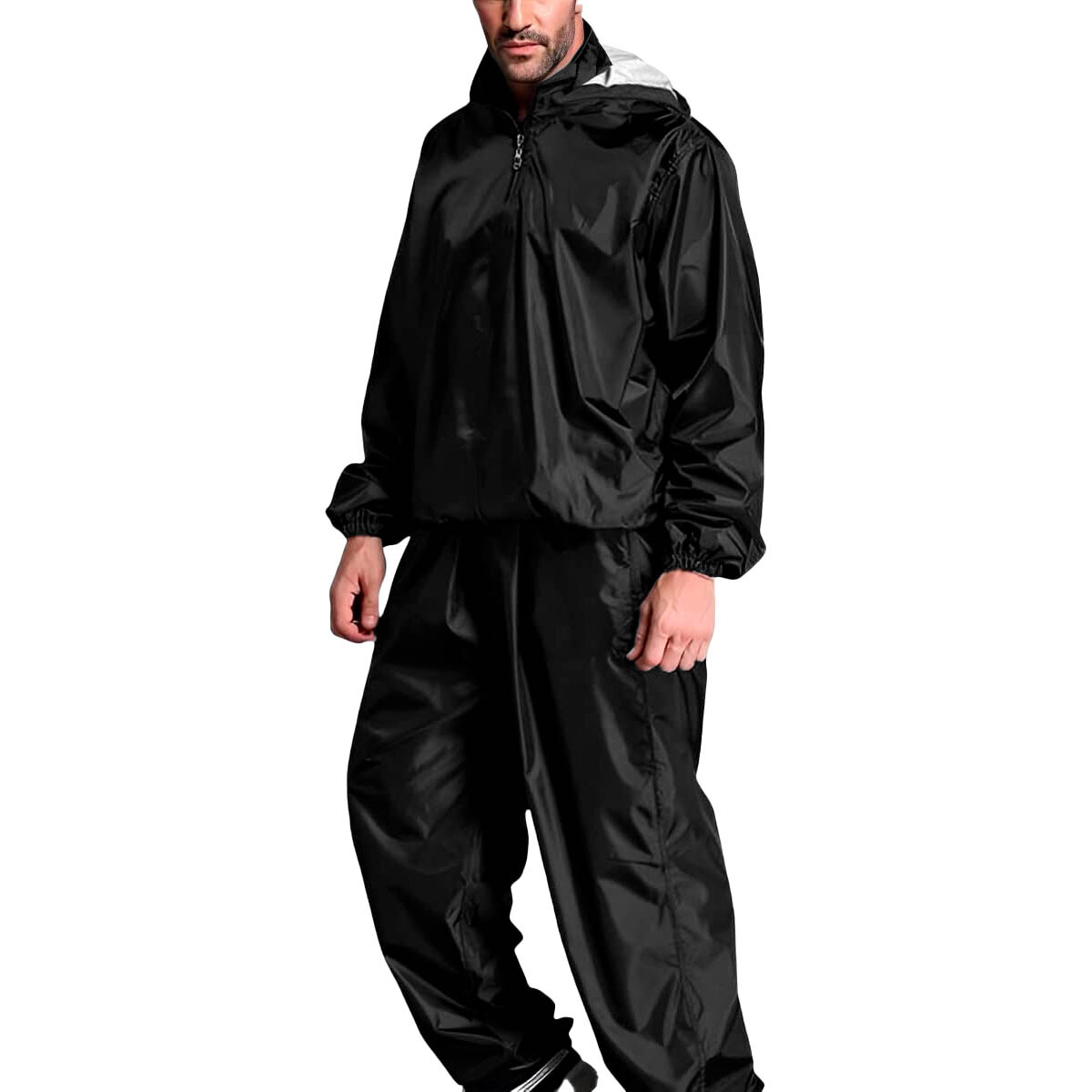 Traje Sauna Para Sudor De Dos Piezas Con Capucha - Negro 