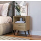 Mesa De Luz Nordica Retro Dormitorio 1 Estantes 1 Cajon Pro Marrón