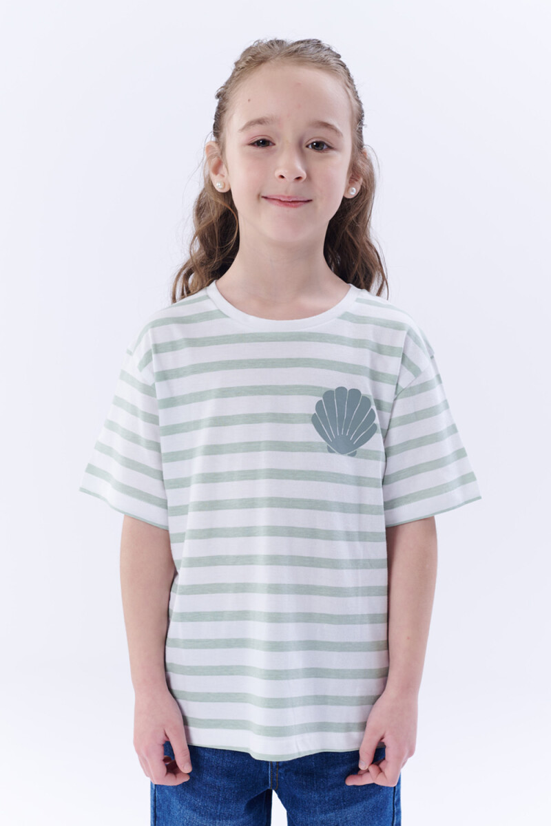 Remera Manga Corta Estampa - Rayas Corazón Verde 