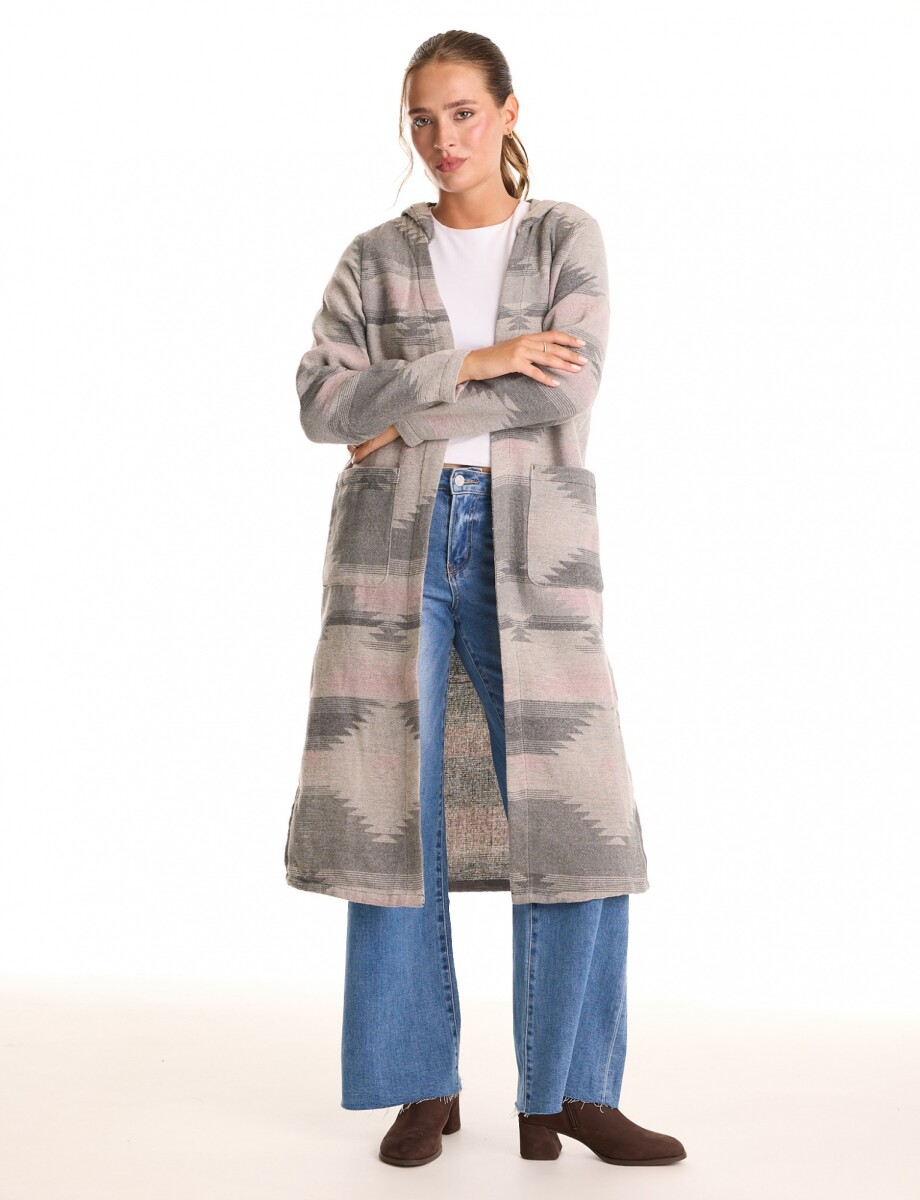 Cardigan Con Capucha - Gris/multi 