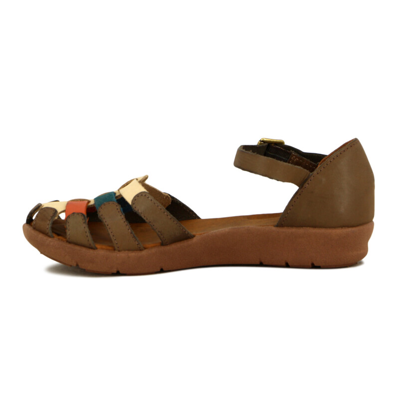 Country Sandalia C/talon Cuero Y Capellada Tiras Cuero Tabaco-mix