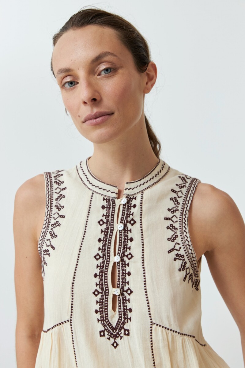 Blusa boho con bordados beige