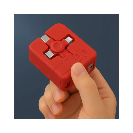 CABLE DE CARGA 3 EN 1 CON SOPORTE PARA CELULAR 70*50*22MM ROJO