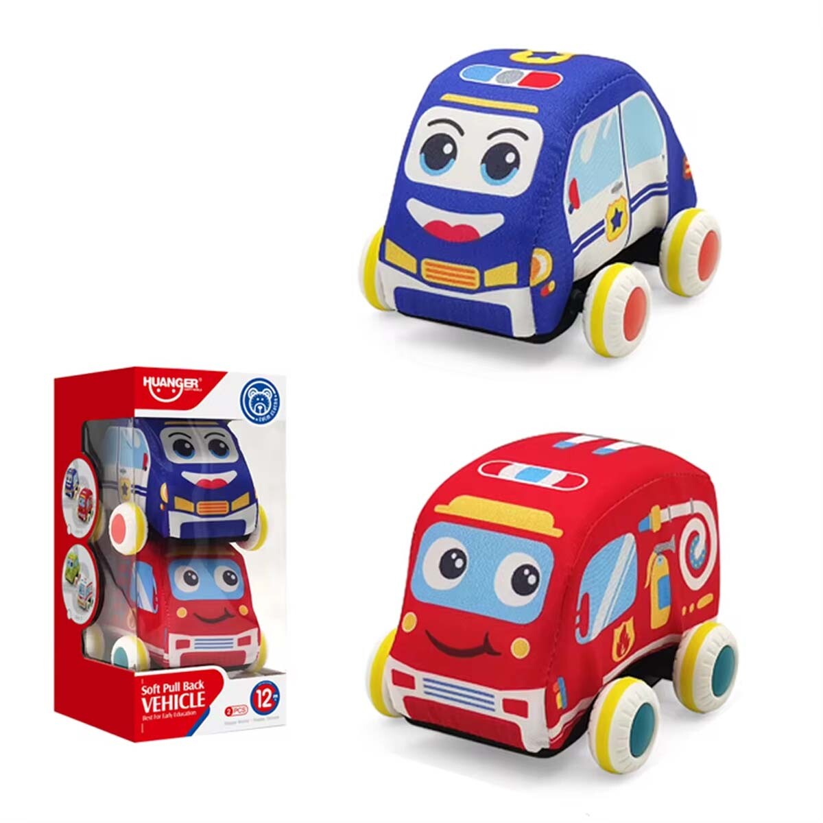 Set 2 Autitos de Peluche Autos en Tela Blandos Bebé Huanger - Azul/rojo 