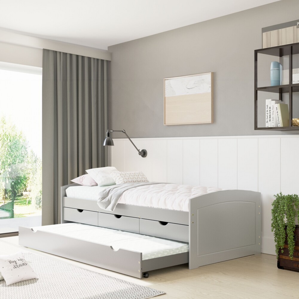 Cama Marinera 1 Plaza Madera Maciza Con Cajones - Ulli Gris