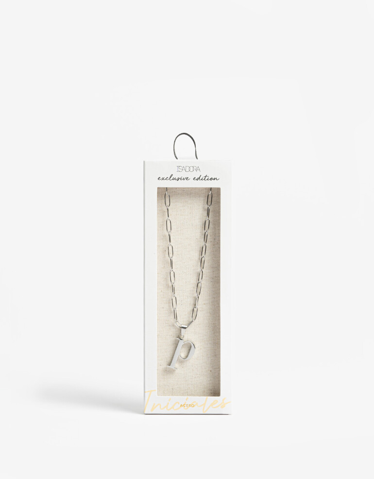 Cadena Corta con Dije Letras Collar De Acero Con Inicial P - Plateado