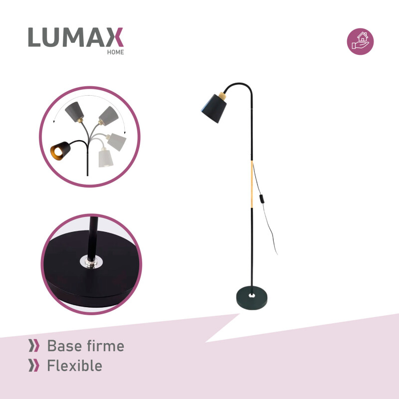 Lámpara De Pie Lumax Nórdica Flexible 1.5 M Negro