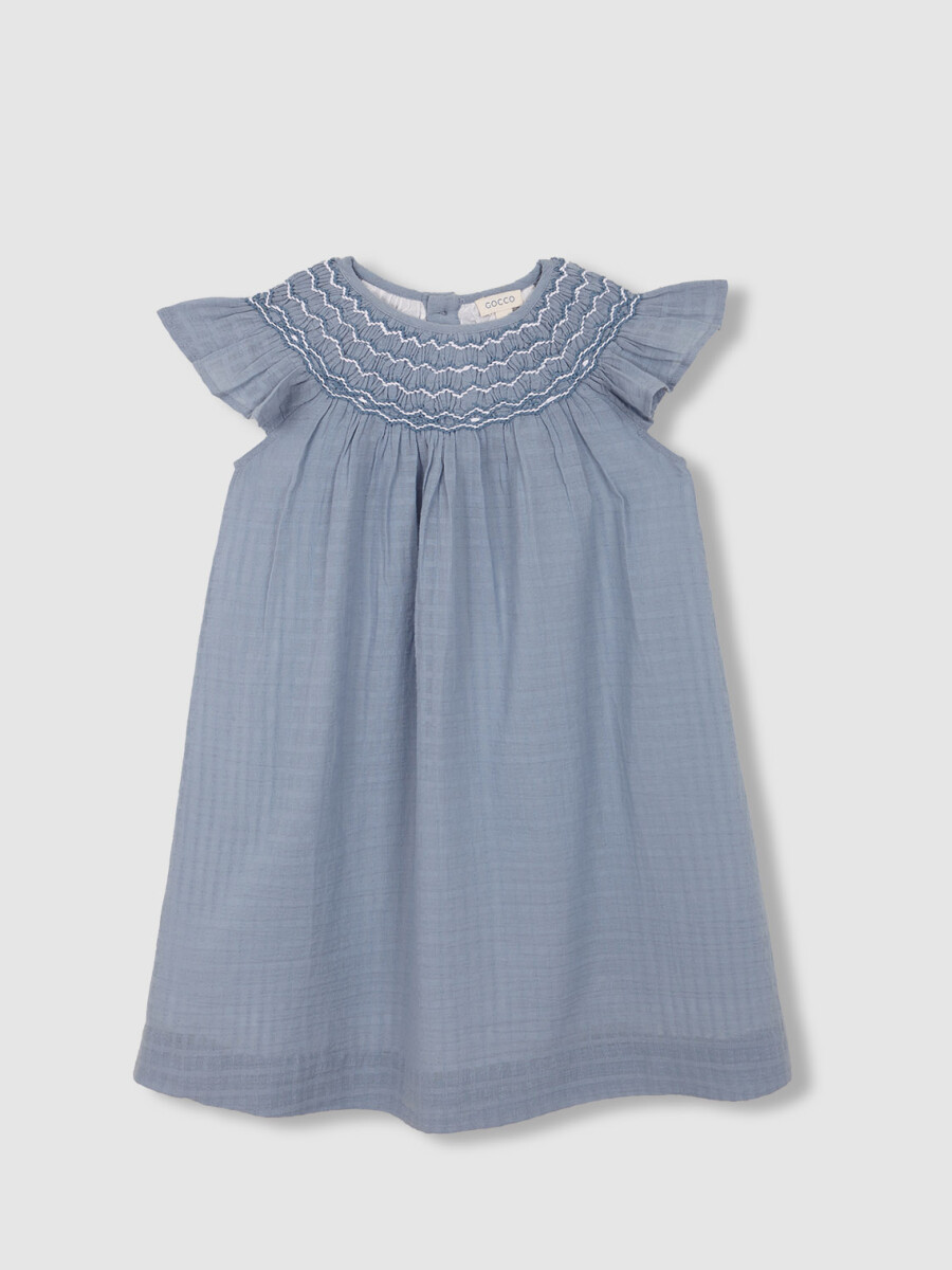 Vestido Liso Con Nido De Abeja A Contraste Gris