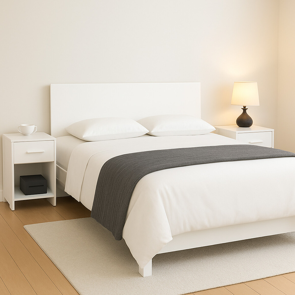 Respaldo de Sommier C / 2 Mesas de Luz - Blanco - MDP - FE 