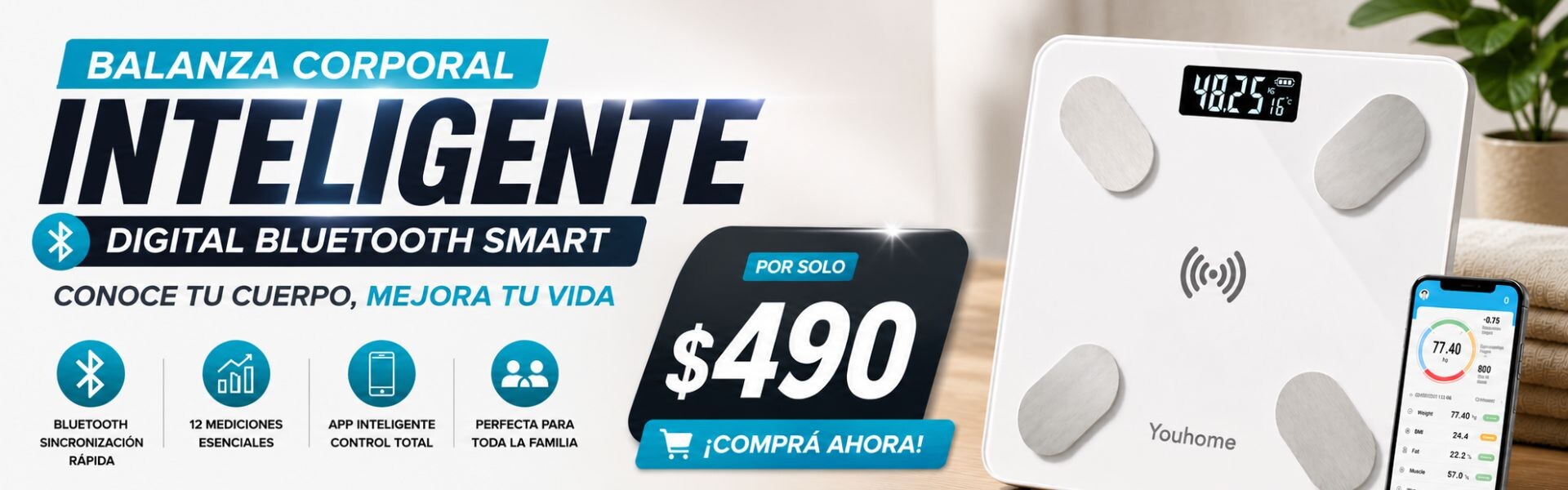 Balanza Corporal Inteligente Digital Bluetooth Smart Baño