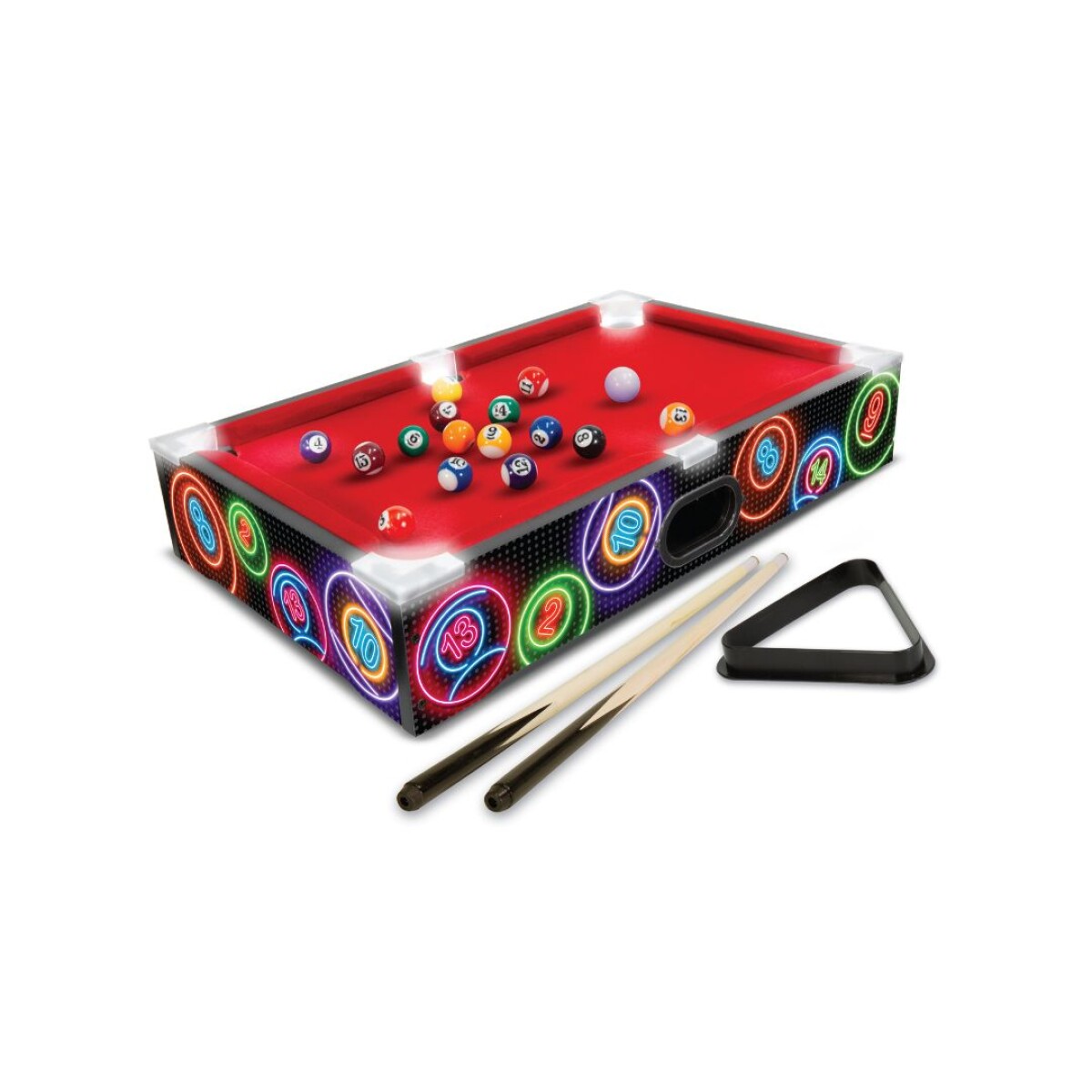 Juego De Mesa Mini Pool Neón Con 16 Bolas Y 2 Tacos Ub - ROJO 