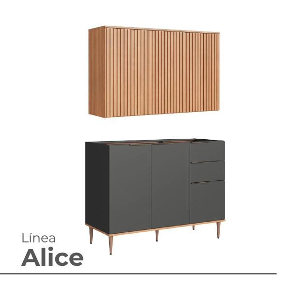 KIT COCINA AEREO 3 PUERTAS Y BAJO MESADA ALICE Kit Cocina Aereo 3 Puertas Y Bajo Mesada Alice