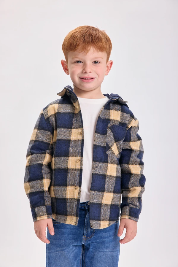 Sobrecamisa cuadros con capucha Azul
