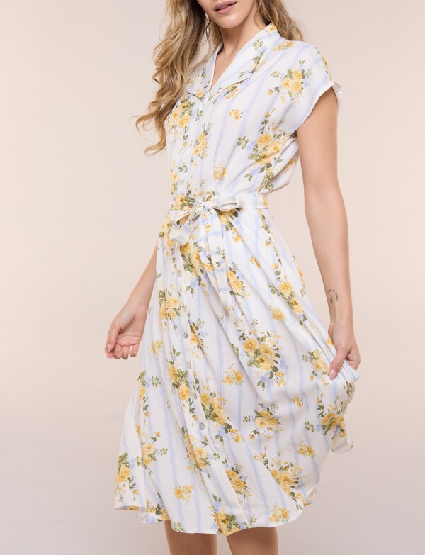 Vestido Camisero Floral Con Cinto MULTI/AMARILLO