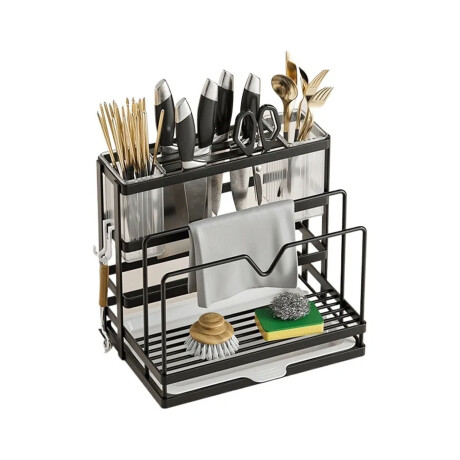 Escurridor Porta Cuchillos Tablas Tapas Y Utensilios 2 Niv Negro