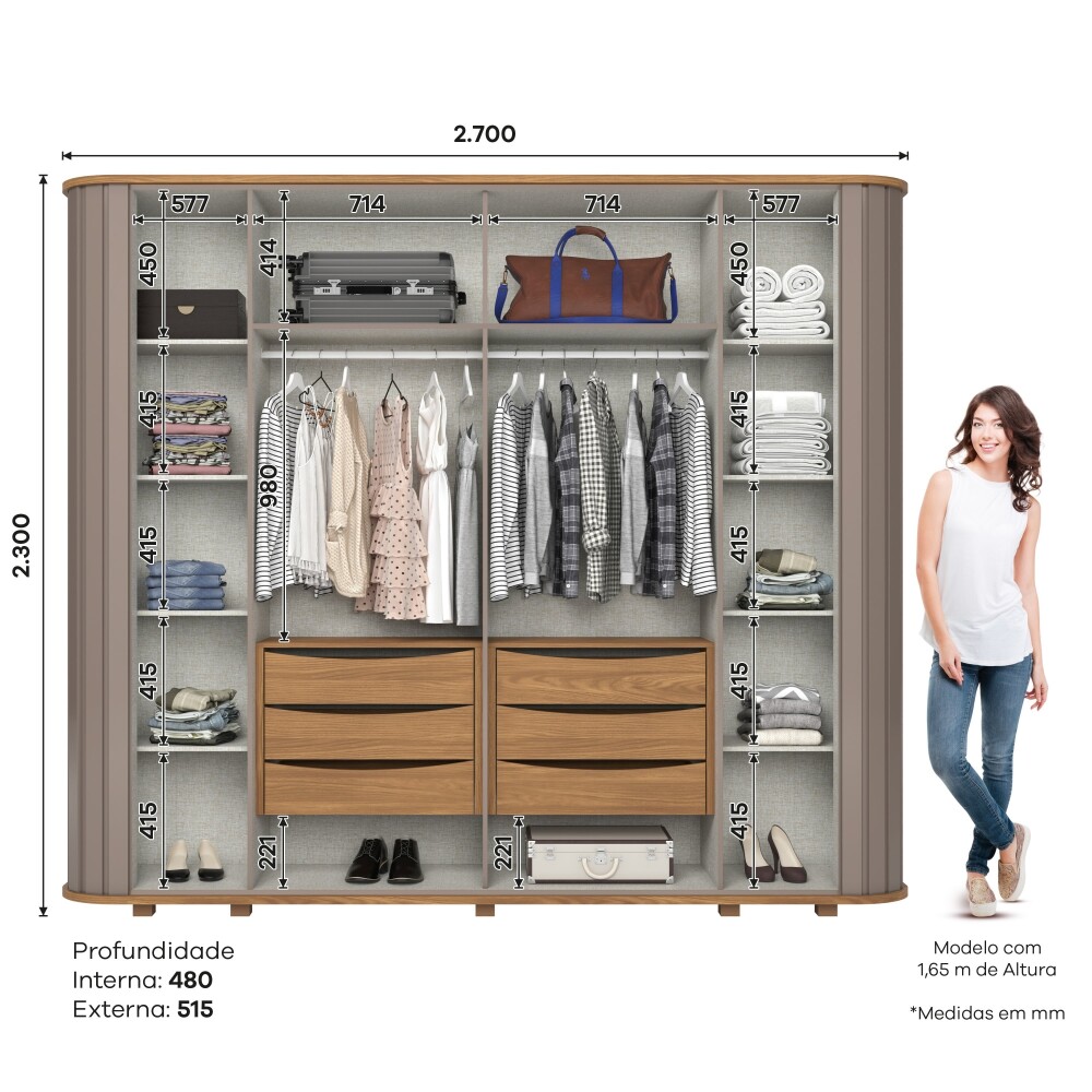 ROPERO PREMIUM 6 PUERTAS 6 CAJONES INTERNOS CON ESPEJO GUARDARROPA CLOSET ARMARIO CANELA