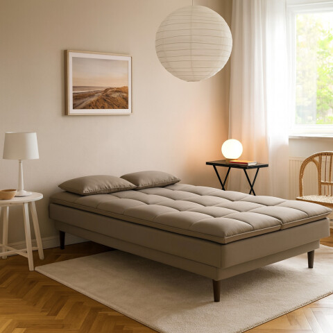 SILLON SOFACAMA LIVERPOOL con asiento reclinable en tela suede con cojines - Capuchino SILLON SOFACAMA LIVERPOOL con asiento reclinable en tela suede con cojines - Capuchino