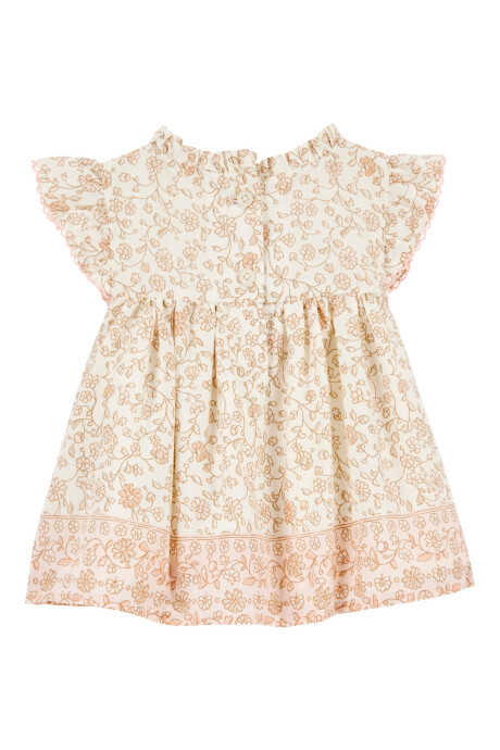 Vestido de algodón, con festón, diseño floral Vestido de algodón, con festón, diseño floral