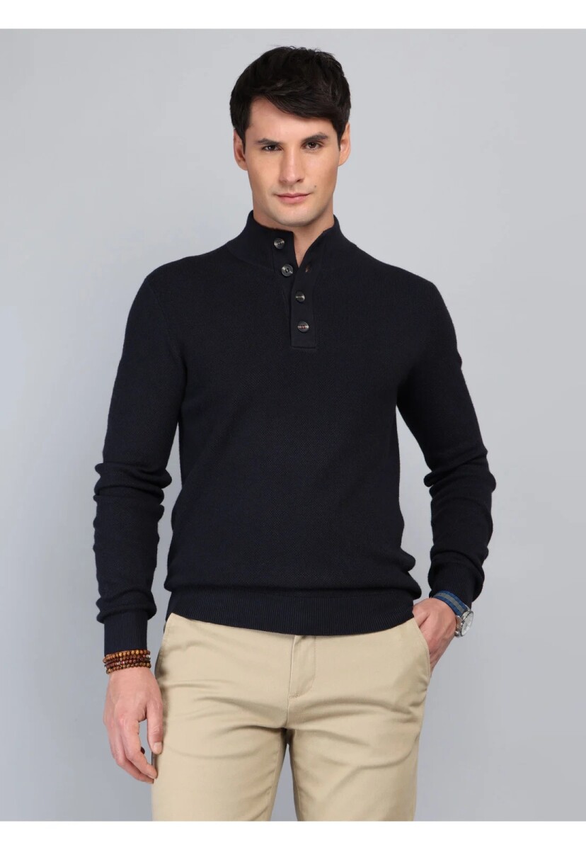 Sweater cuello alto con botones - NEW BLUE 