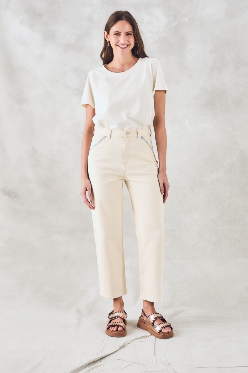 Jean Bolsillo Bordado Crudo