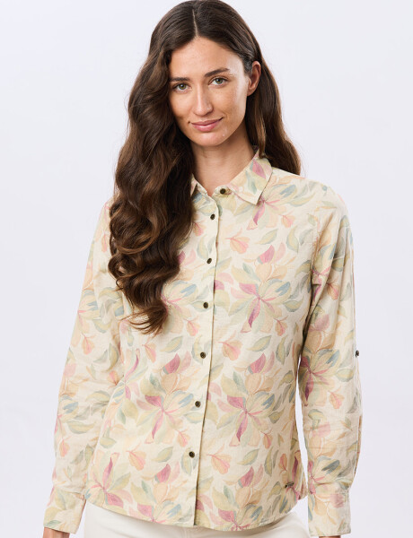 CAMISA DE LINO ESTAMPADA Coral