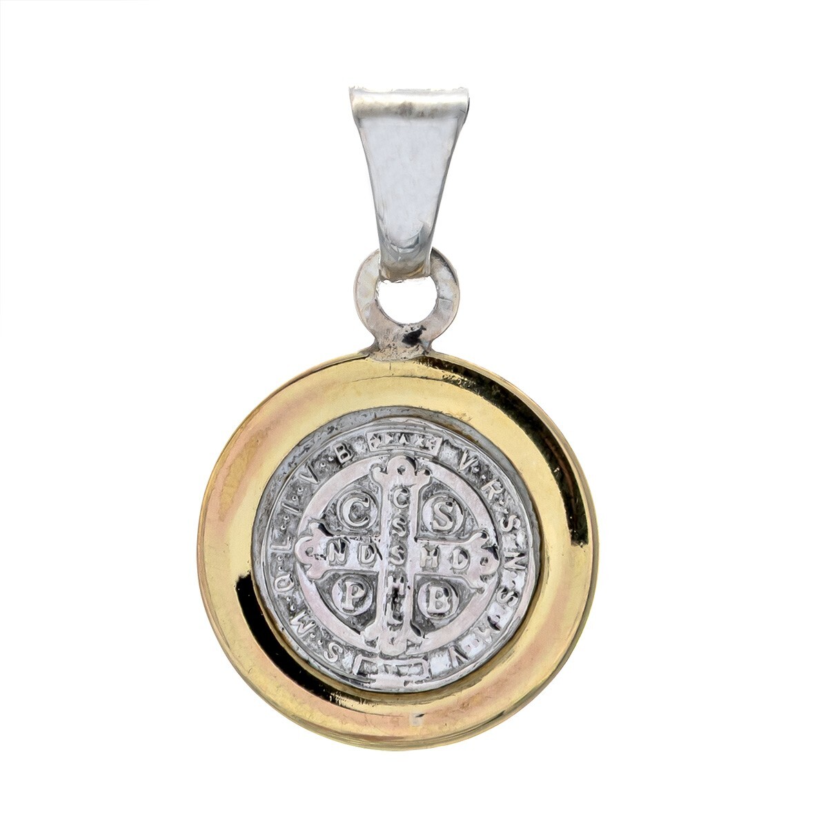 Medalla religiosa de plata 925 y double en oro 18 ktes, SAN BENITO. 