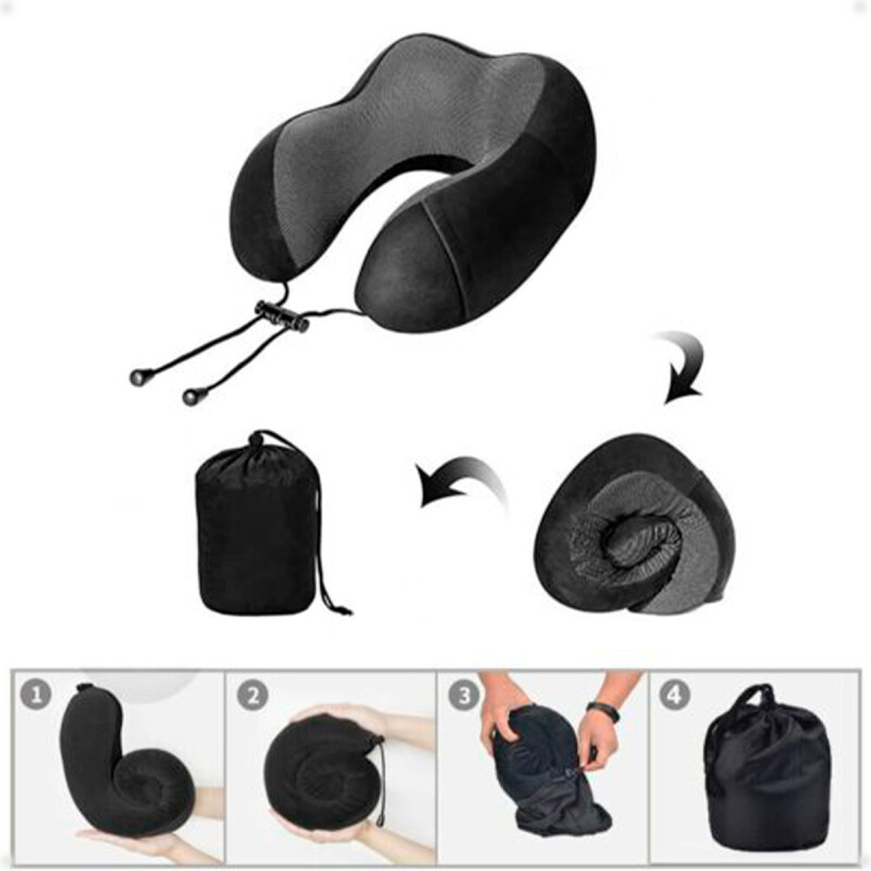 Almohada De Viaje Viscoelástica Tapa Ojos Y Tapa Oídos Negro