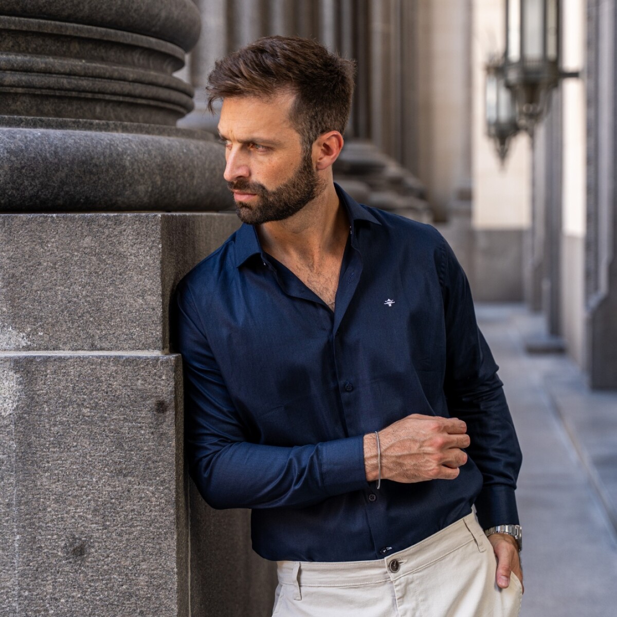 CAMISA LUXURY - AZUL MARINO ESPIGA 