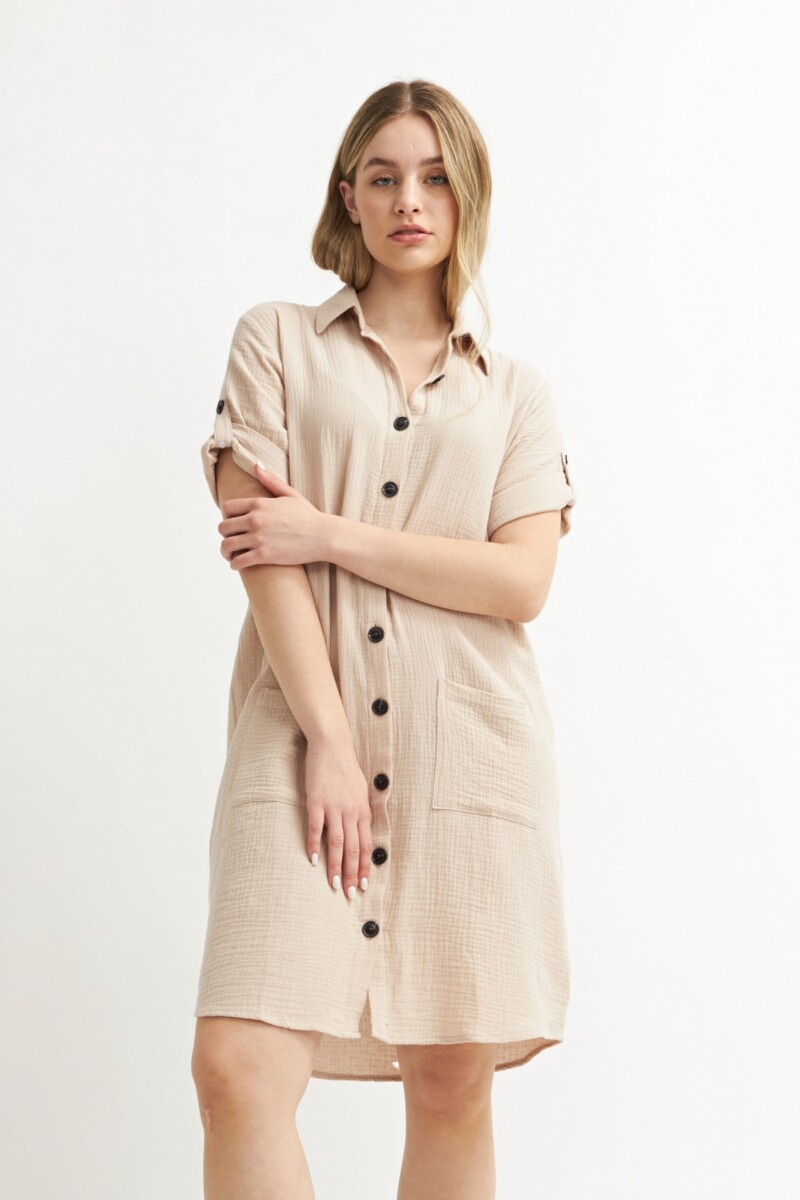 Vestido camisero - Beige 