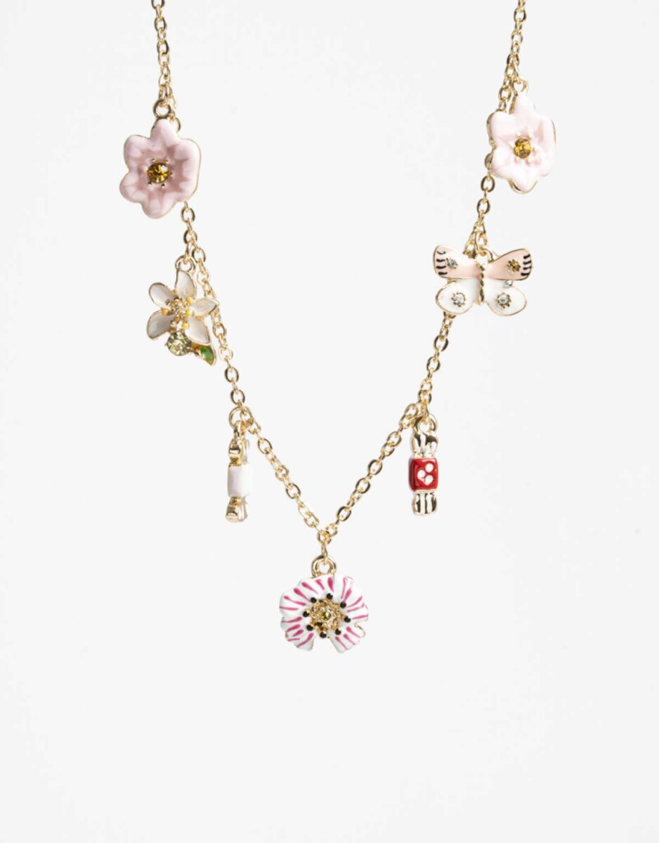 Collar Corto Multicharms Flores - Dorado 