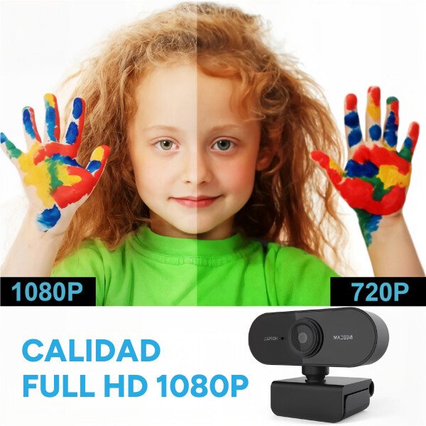 Cámara Web Cam Full HD 1080p USB 360 Micrófono Con Tripode Color Negro