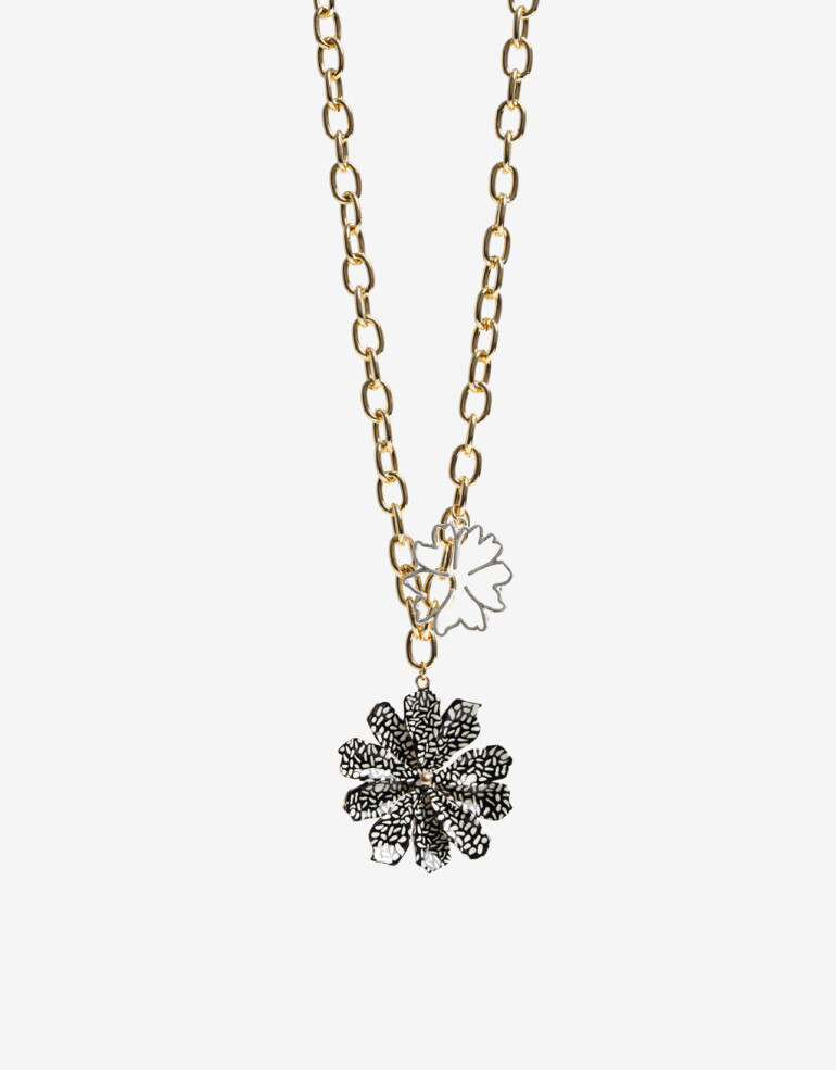 Collares Largos Color Collar Largo Metal Flores - Dorado