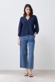 Blusa fantasía escote V azul marino