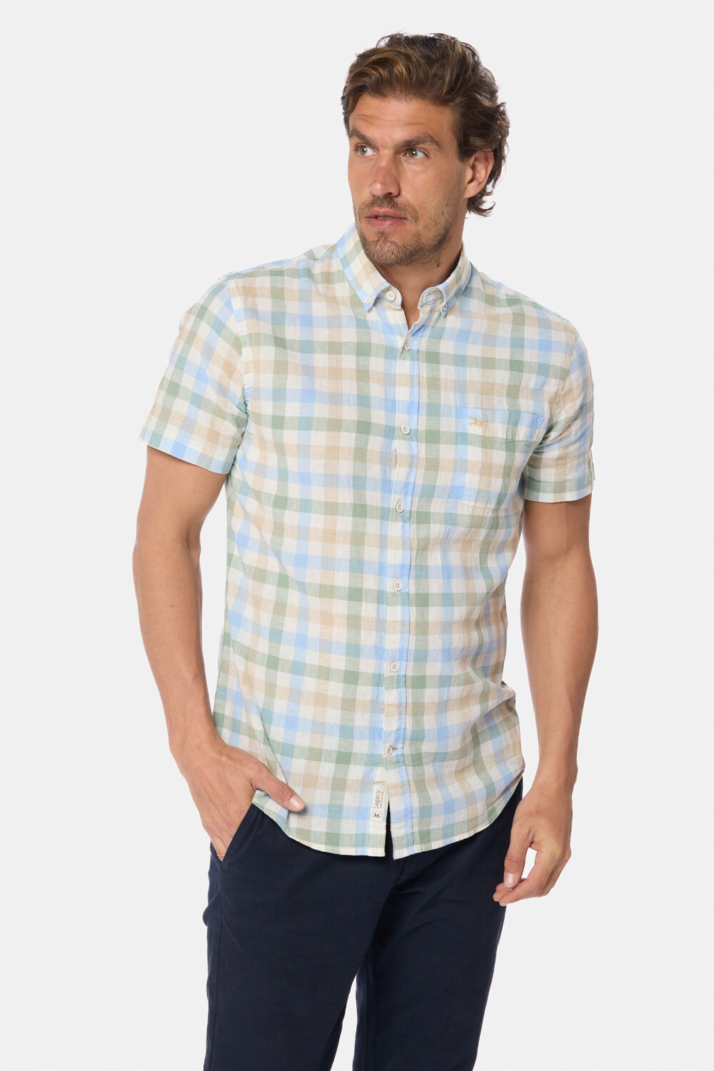 CAMISA DE LINO A CUADROS Verde