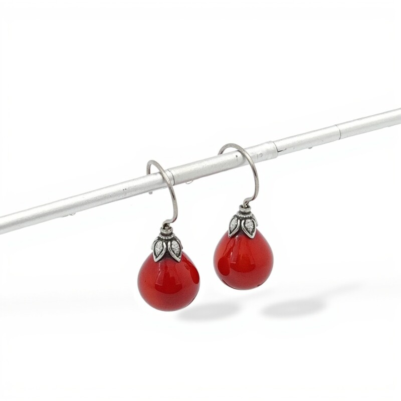 Caravanas Gota-Plata 925-Piedra Coral rojo-CA3388 conpiedra