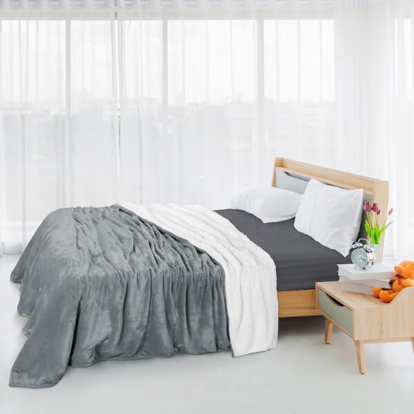 Frazada Manta Polar Con Corderito 2 Plazas 230x210cm Color Variante Gris Claro