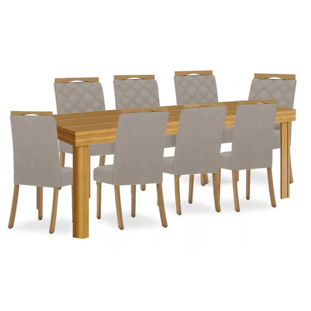 Juego de comedor mesa en madera maciza - 8 sillas tapizadas Juego de comedor mesa en madera maciza - 8 sillas tapizadas