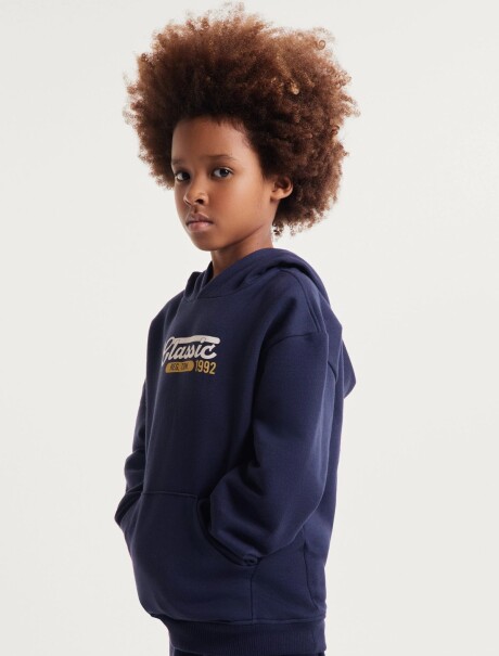 BUZO INFANTIL ESTAMPADO CON CAPUCHA AZUL