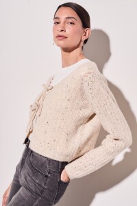 Cardigan Lazos Bouttonne Beige Melange