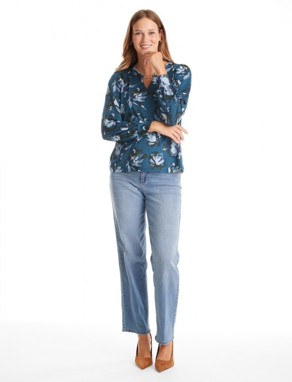 Blusa Estampada Con Detalle En Metal PETROLEO