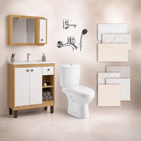 BAÑO COMPLETO N°5 INODORO CON MOCHILA + MUEBLE DE BAÑO 80 CM CON ESPEJO + GRIFERIA + CERAMICA DE PISO Y PARED BAÑO COMPLETO N°5 INODORO CON MOCHILA + MUEBLE DE BAÑO 80 CM CON ESPEJO + GRIFERIA + CERAMICA DE PISO Y PARED