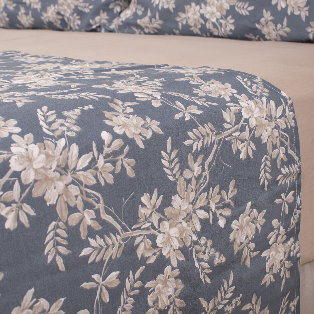 Juego de Sábana Colección Valdivia Flores con Fondo Greige Twin