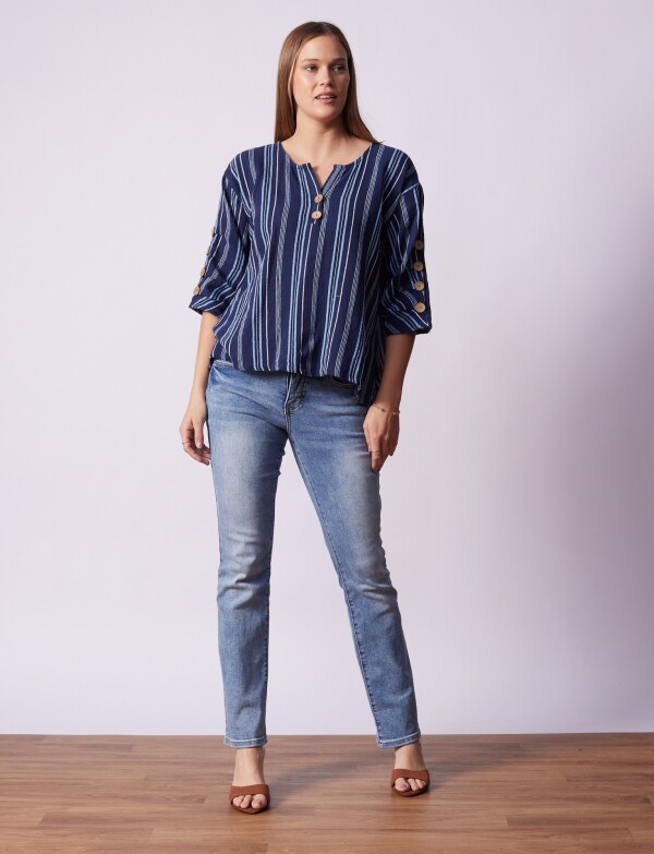 Blusa Algodon Botones AZUL/MULTI