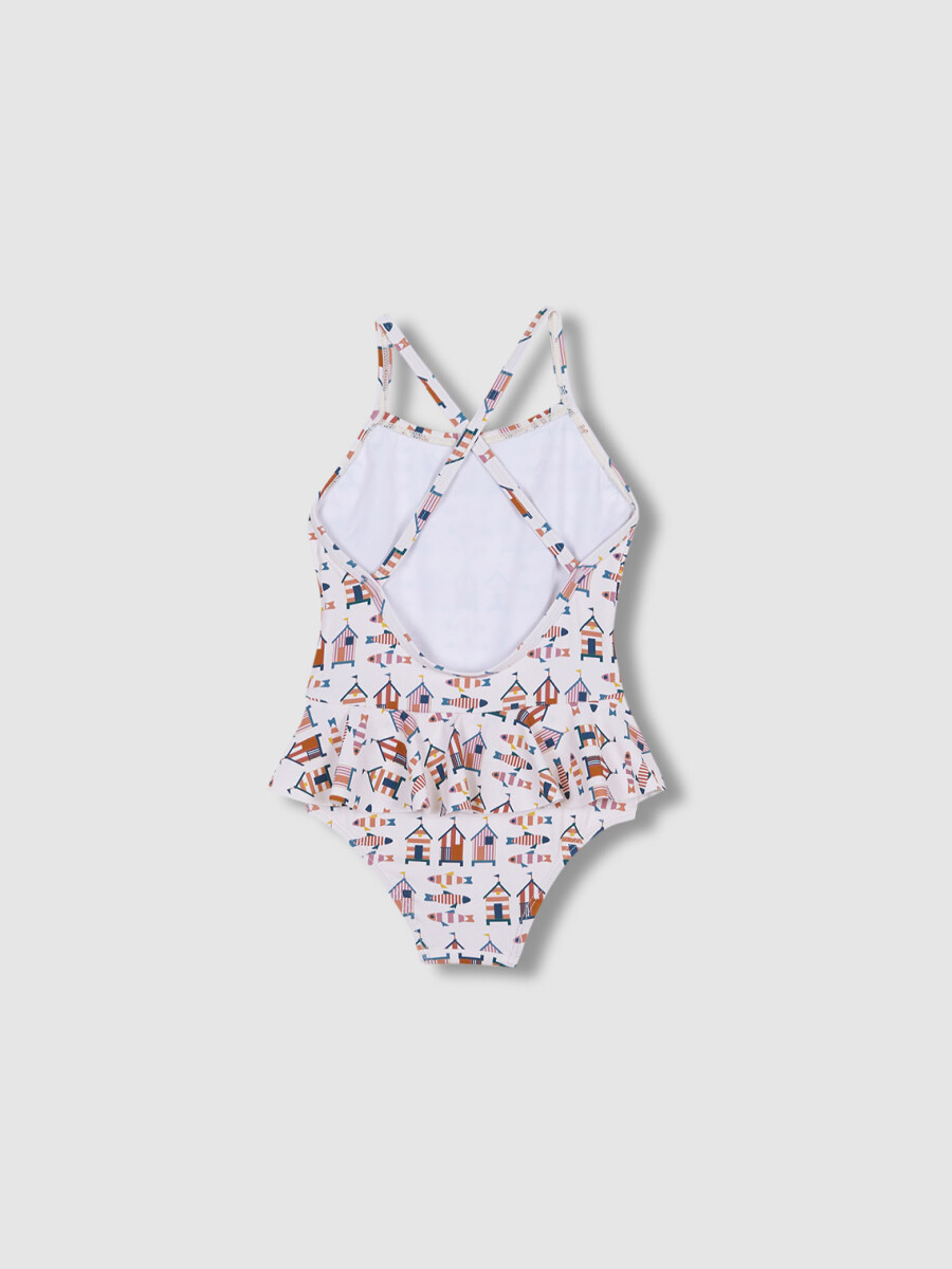 Traje De Baño Estampado Casitas Blanco Roto