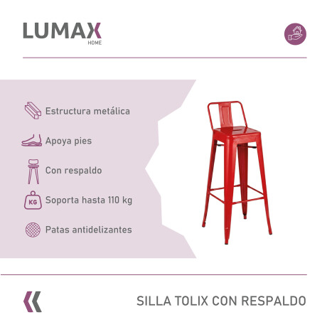 Taburete Tolix en metal con respaldo Rojo