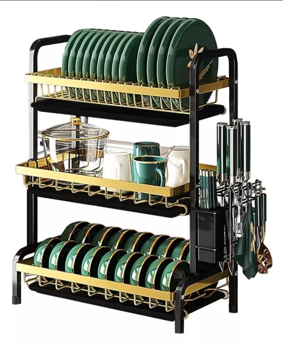 Escurridor Seca Platos 3 Niveles Cubiertos Fregadero Bandeja Estantes Cocina Alacena Imback Color Negro 