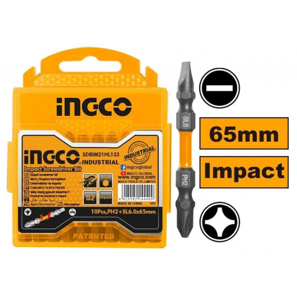 SET PUNTAS IMPACTO PH2+SL6.0*1.0 65MM 10PCS INGCO SDBIM21HL133 