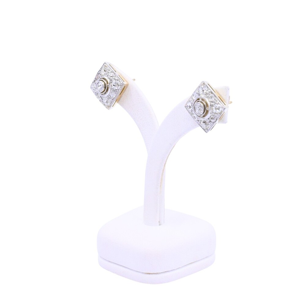 Caravanas oro 18k estilo antiguo 2 tonos con brillantes. Caravanas oro 18k estilo antiguo 2 tonos con brillantes.