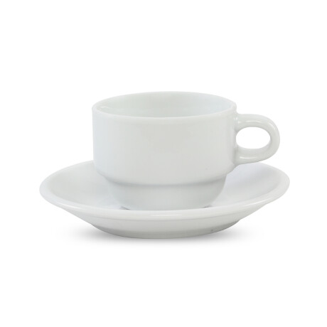 Taza Cafe con plato ceramica blanca apilable 150 ml 000